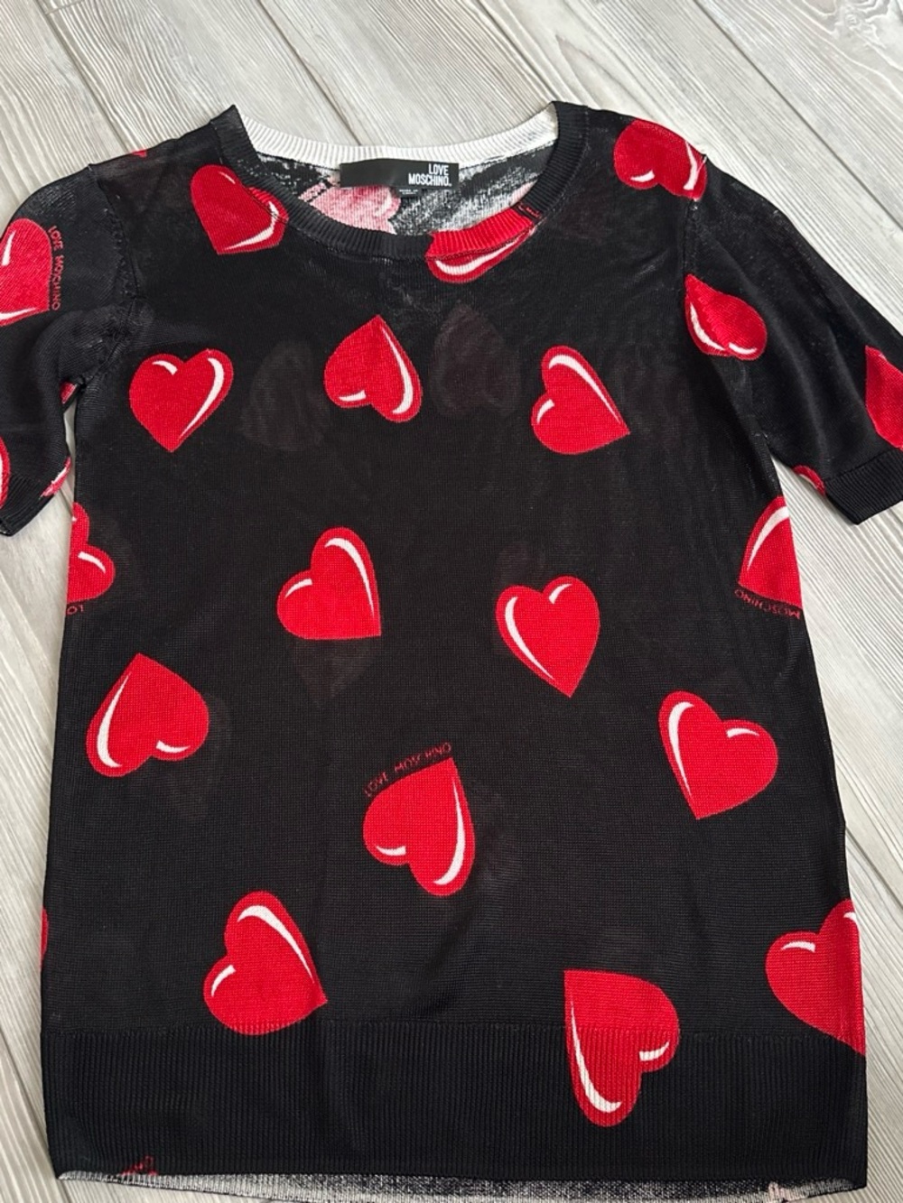 Love Moschino Black Knit Top with Red Heart Motif